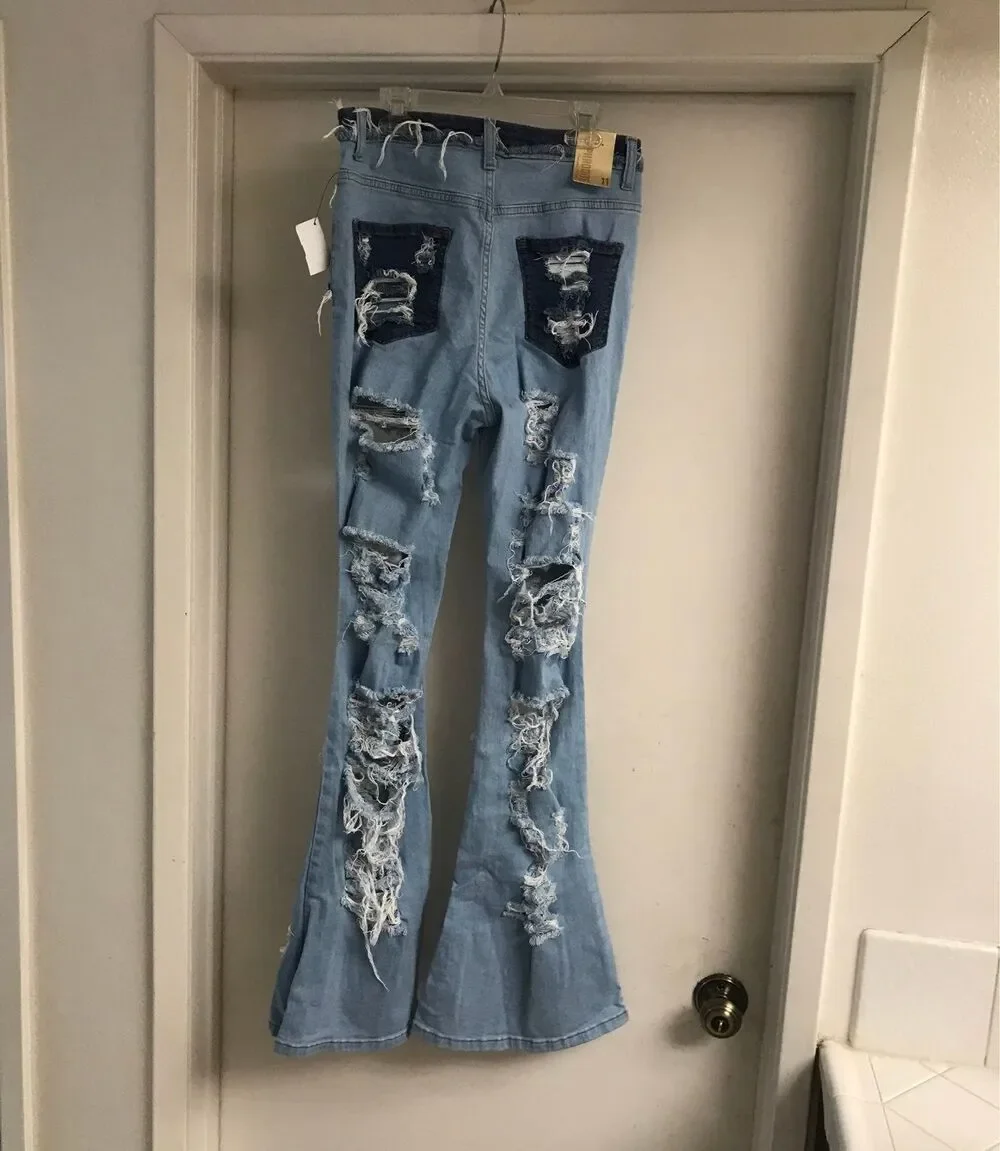 NWT~Super Distressed Aphrodite Flare Leg Denim Jeans~Tag Sz 11~Fits Like Sz 9